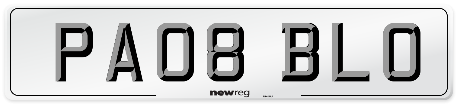 PA08 BLO Front Number Plate