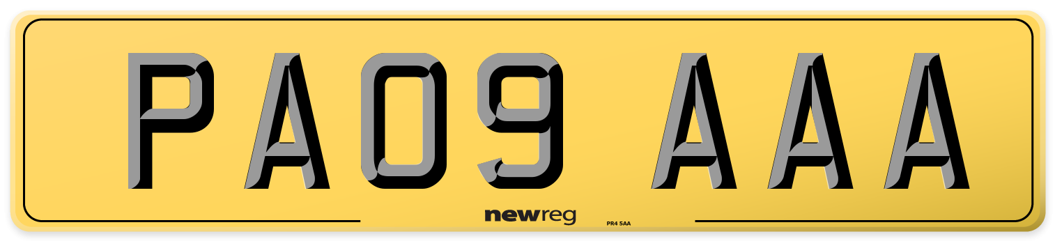 PA09 AAA Rear Number Plate