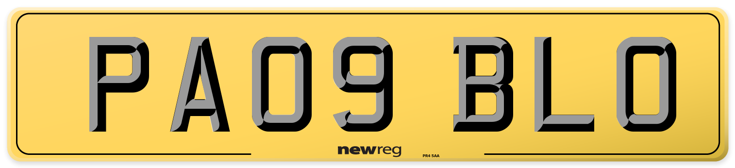 PA09 BLO Rear Number Plate