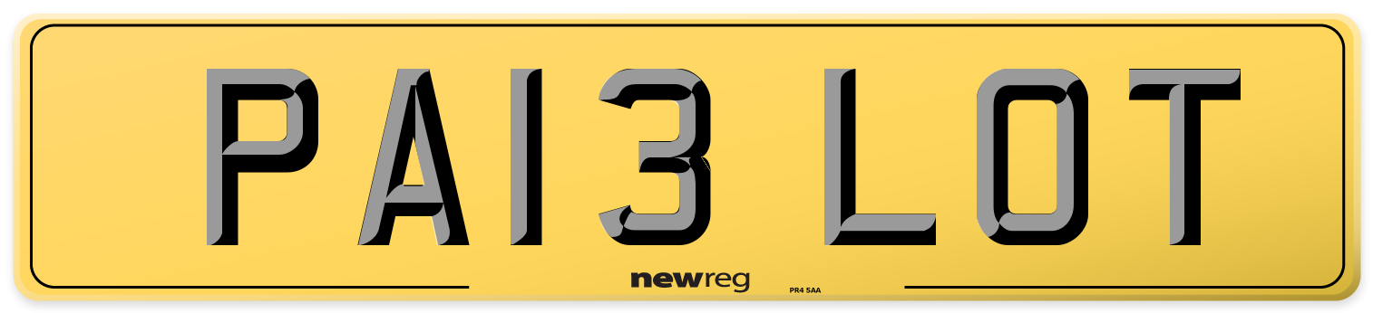 PA13 LOT Rear Number Plate