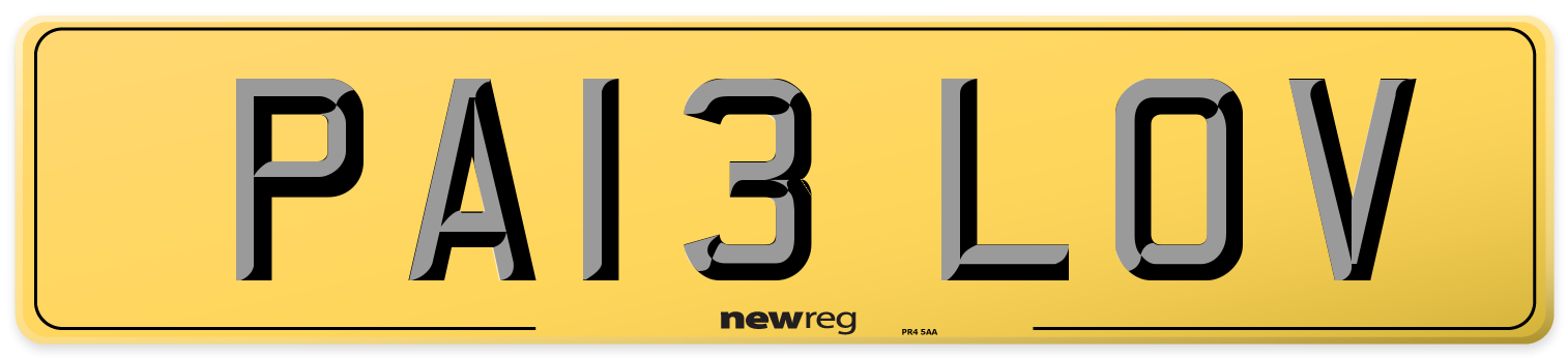 PA13 LOV Rear Number Plate