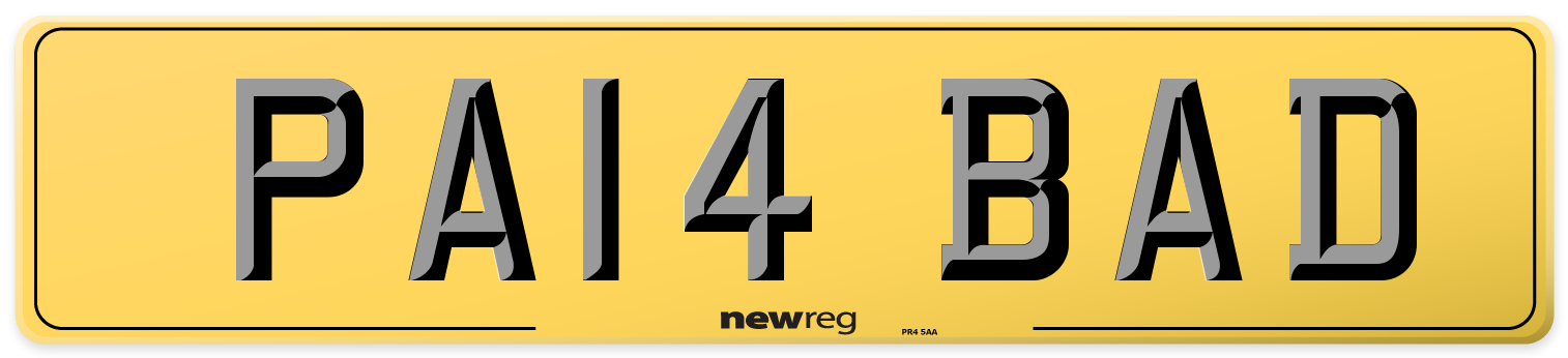 PA14 BAD Rear Number Plate