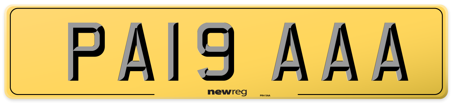 PA19 AAA Rear Number Plate