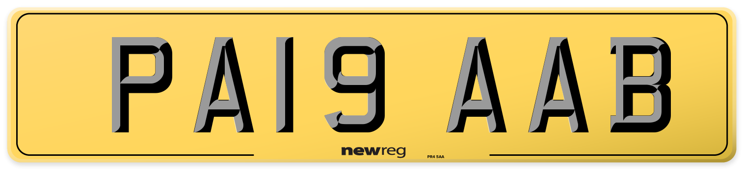PA19 AAB Rear Number Plate