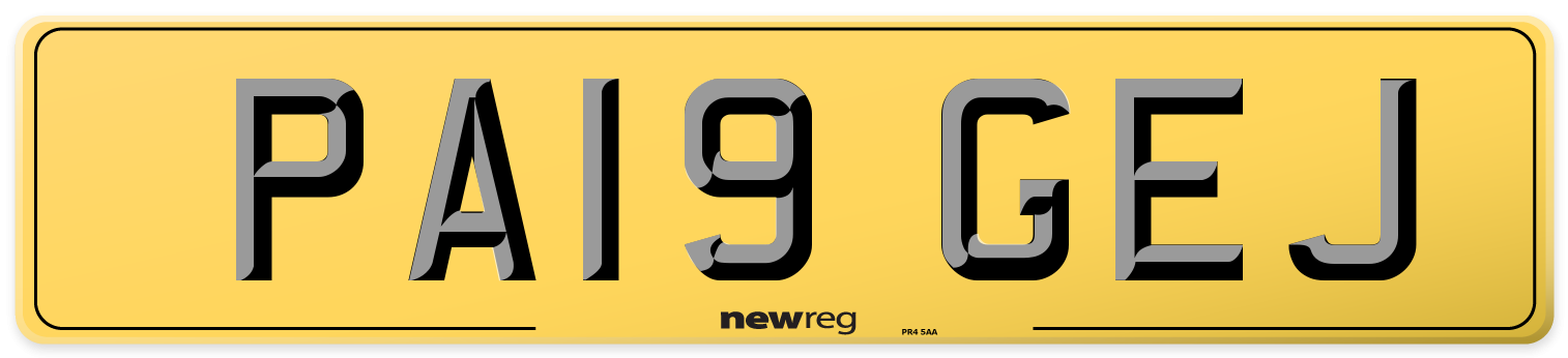 PA19 GEJ Rear Number Plate