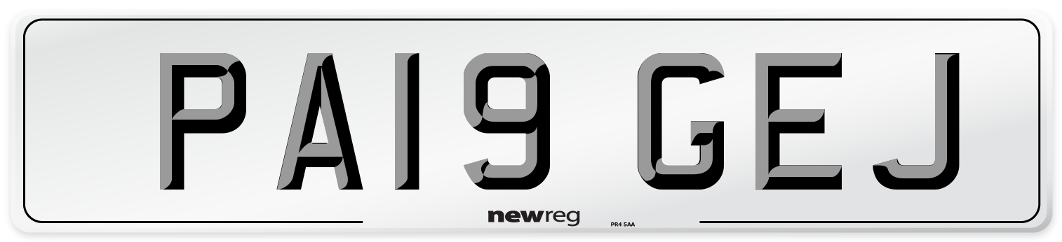 PA19 GEJ Front Number Plate