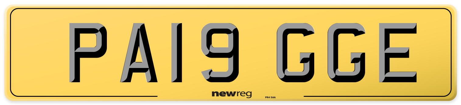 PA19 GGE Rear Number Plate