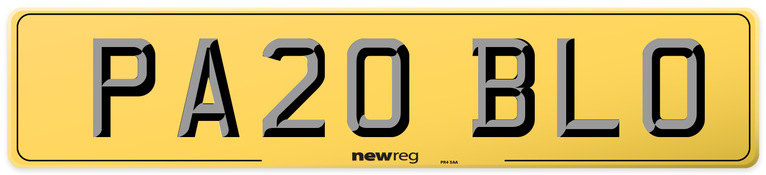 PA20 BLO Rear Number Plate