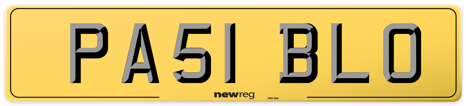 PA51 BLO Rear Number Plate