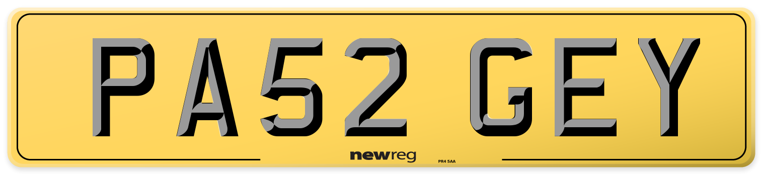 PA52 GEY Rear Number Plate