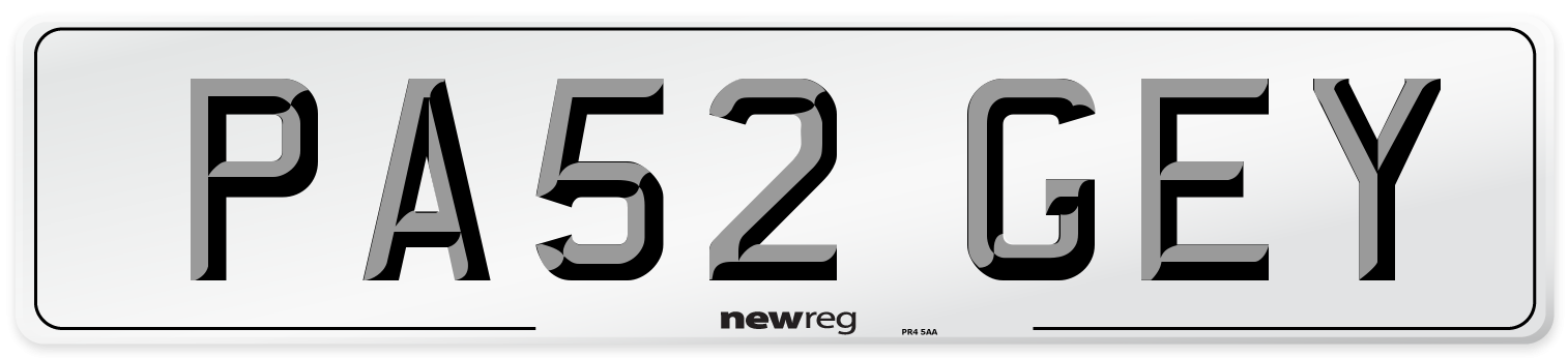 PA52 GEY Front Number Plate