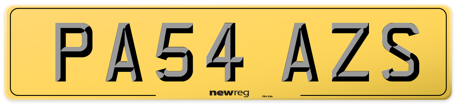 PA54 AZS Rear Number Plate