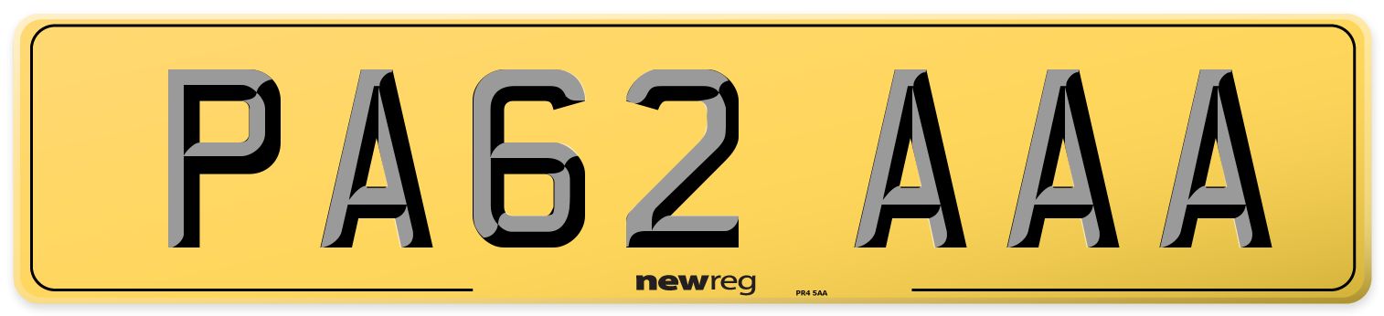 PA62 AAA Rear Number Plate