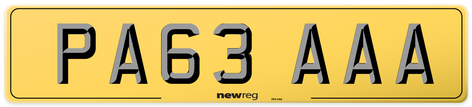 PA63 AAA Rear Number Plate