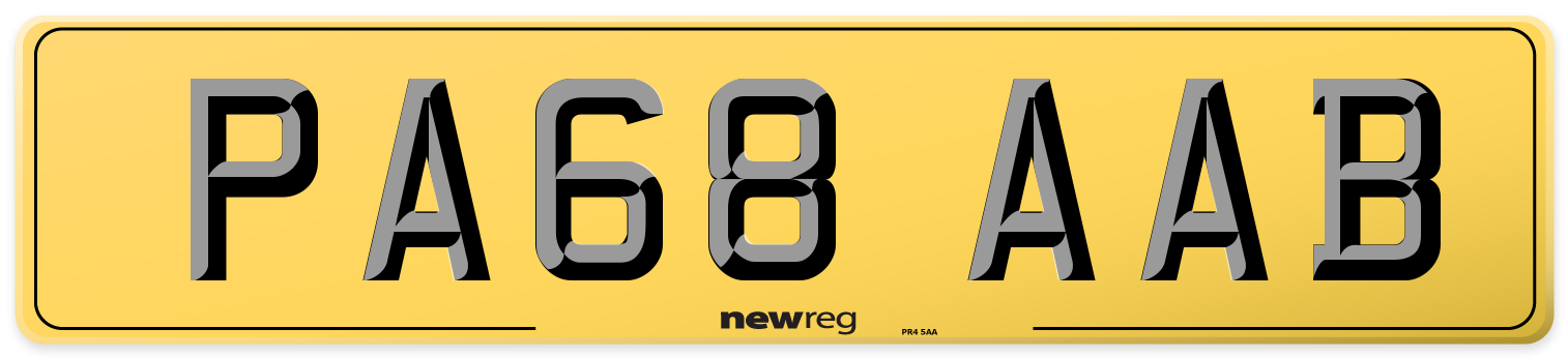PA68 AAB Rear Number Plate