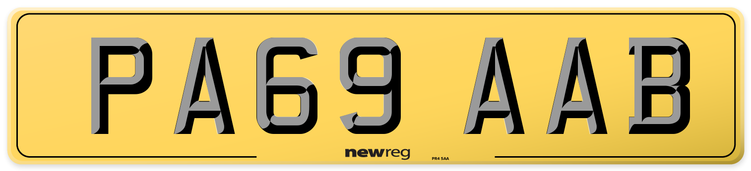 PA69 AAB Rear Number Plate