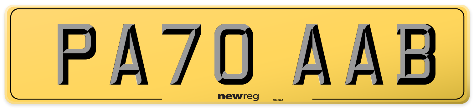 PA70 AAB Rear Number Plate