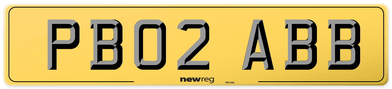 PB02 ABB Rear Number Plate