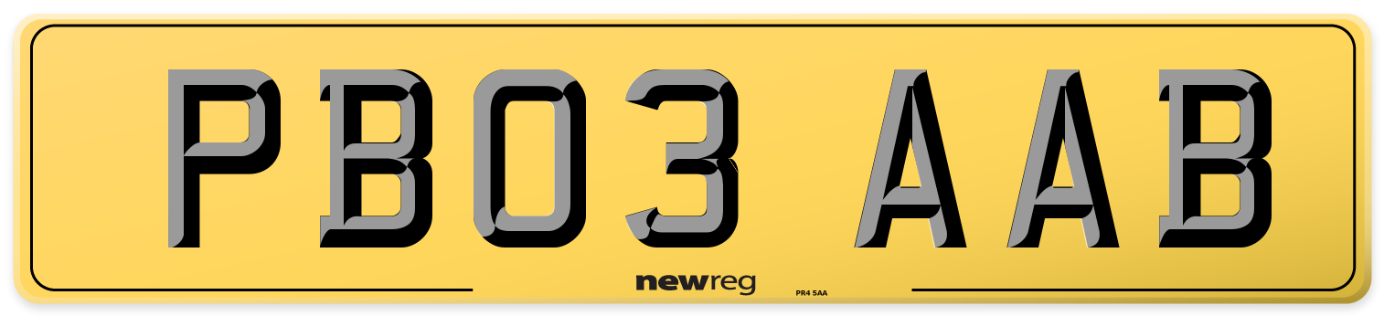 PB03 AAB Rear Number Plate