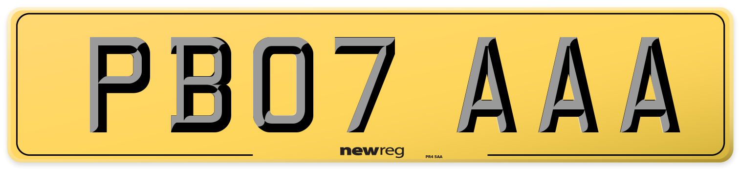 PB07 AAA Rear Number Plate