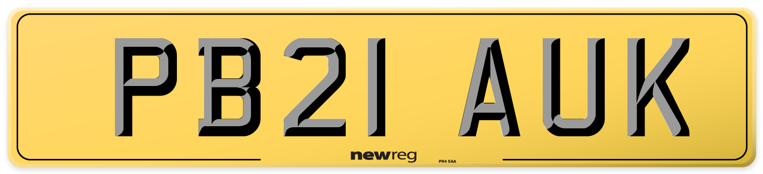 PB21 AUK Rear Number Plate
