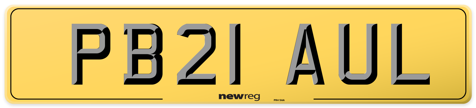 PB21 AUL Rear Number Plate