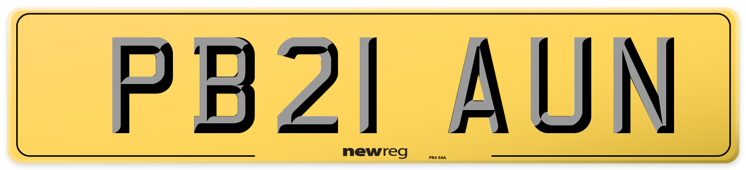 PB21 AUN Rear Number Plate
