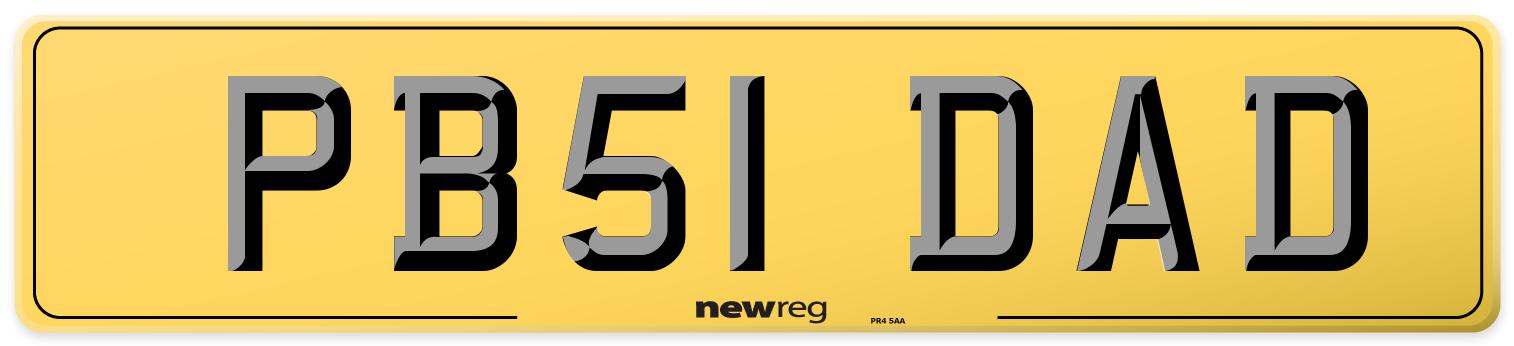PB51 DAD Rear Number Plate