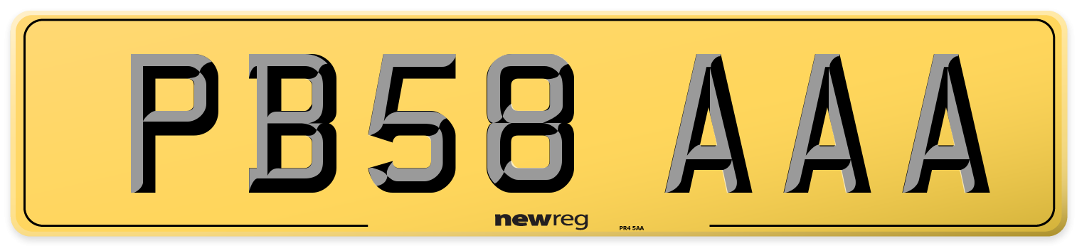 PB58 AAA Rear Number Plate