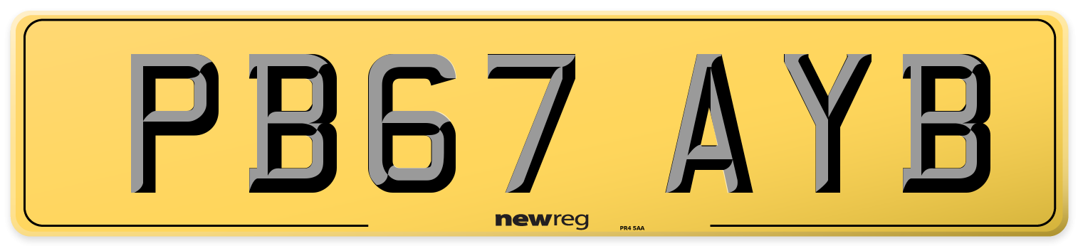 PB67 AYB Rear Number Plate