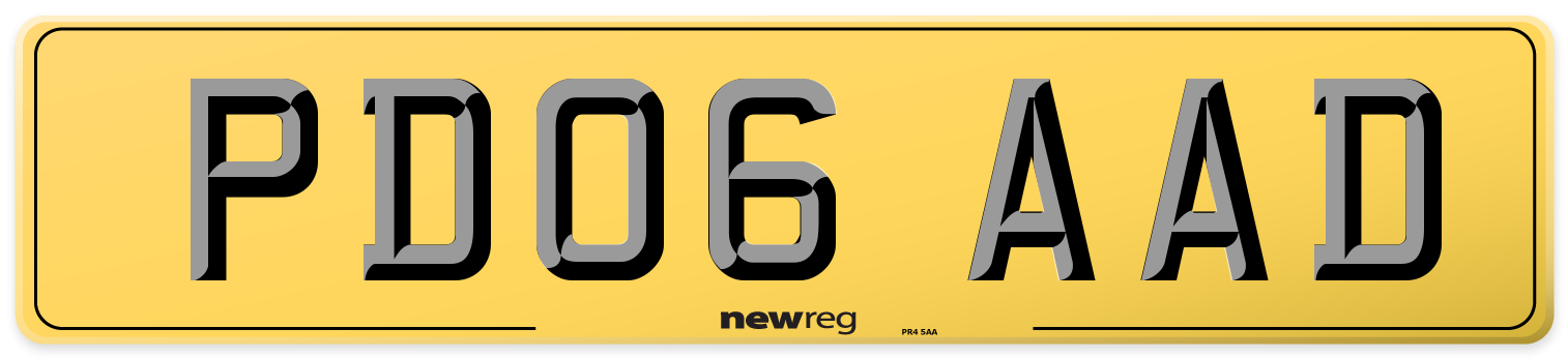 PD06 AAD Rear Number Plate
