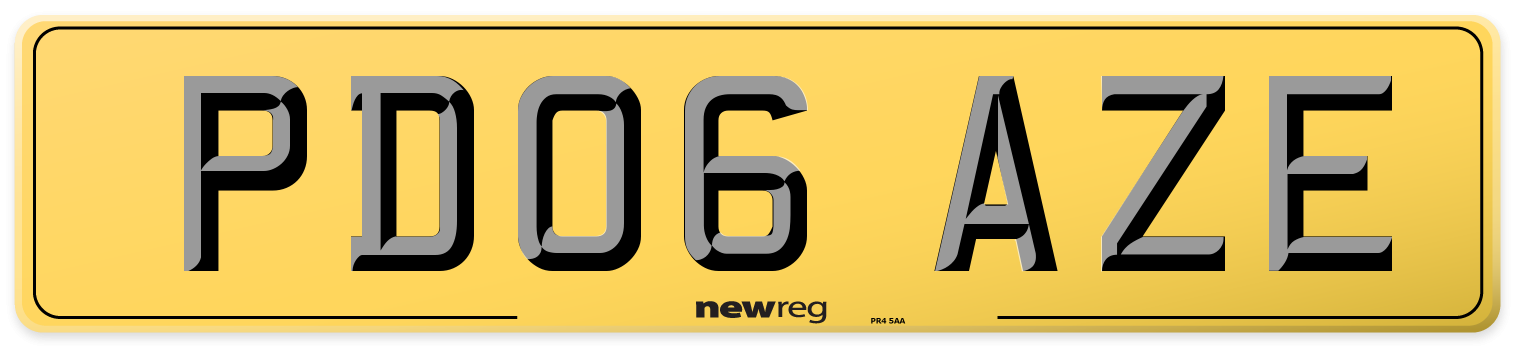 PD06 AZE Rear Number Plate
