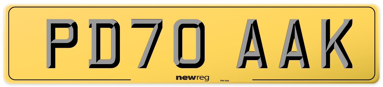 PD70 AAK Rear Number Plate