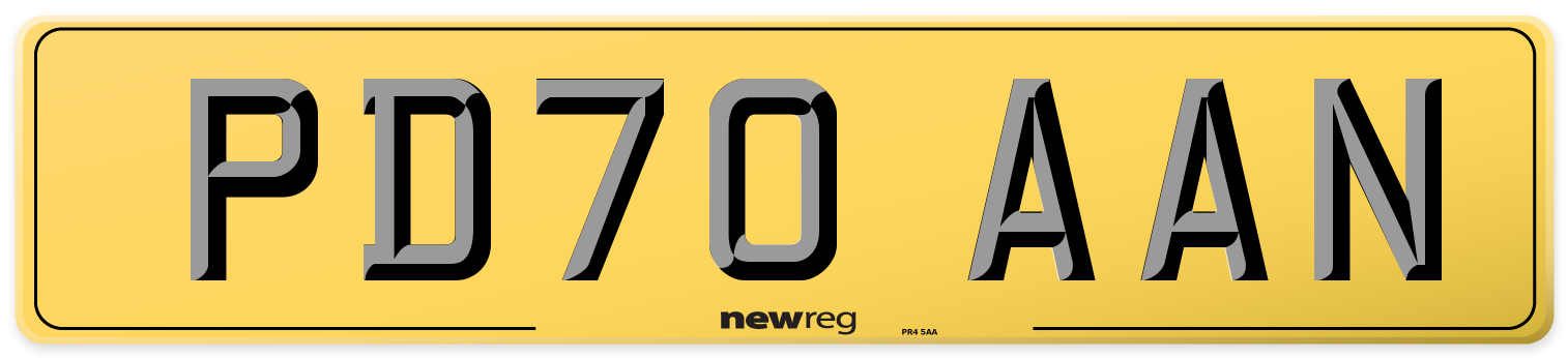 PD70 AAN Rear Number Plate