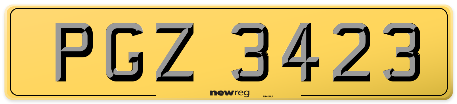 PGZ 3423 Rear Number Plate