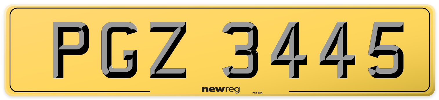 PGZ 3445 Rear Number Plate