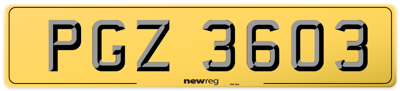 PGZ 3603 Rear Number Plate