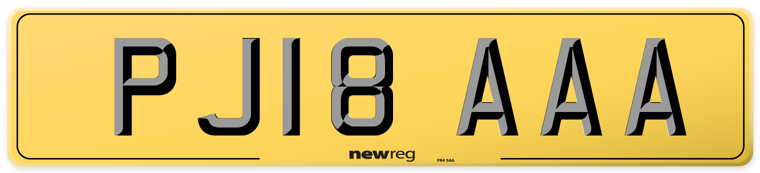 PJ18 AAA Rear Number Plate