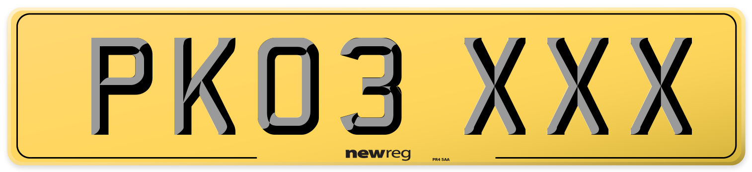 PK03 XXX Rear Number Plate