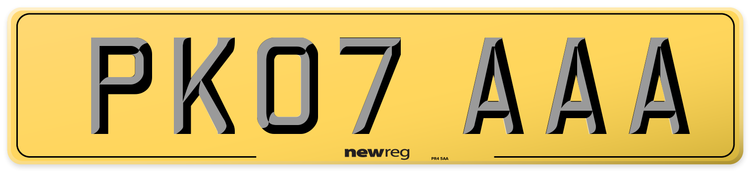 PK07 AAA Rear Number Plate