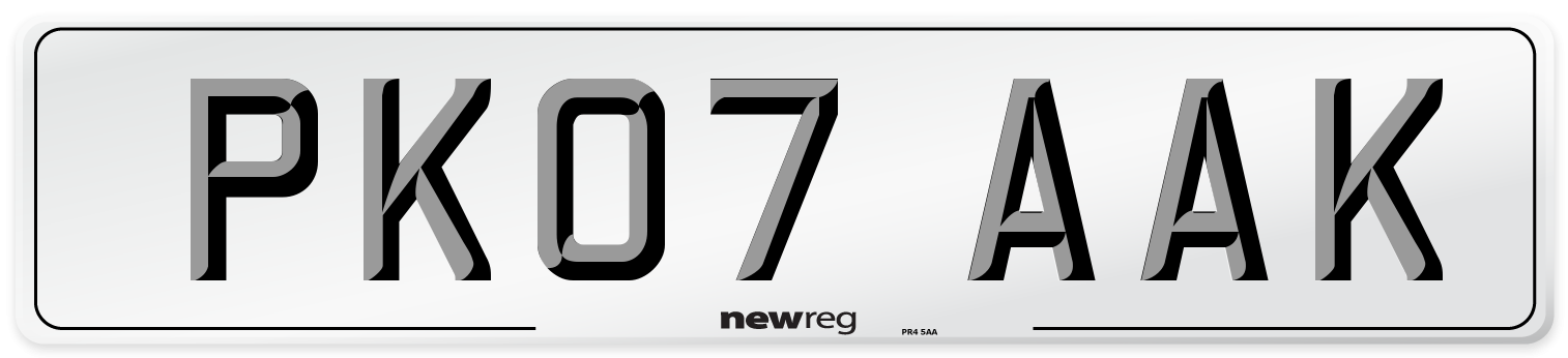 PK07 AAK Front Number Plate
