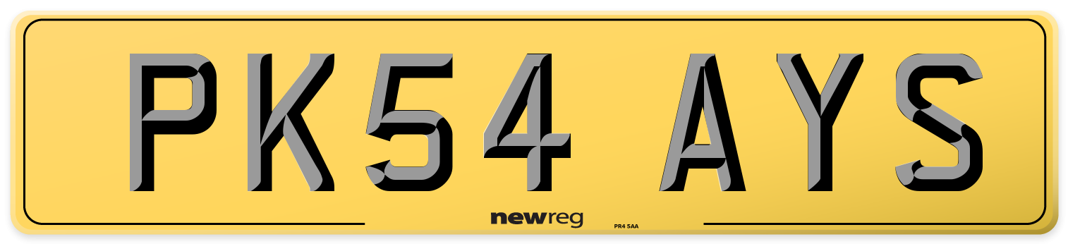 PK54 AYS Rear Number Plate