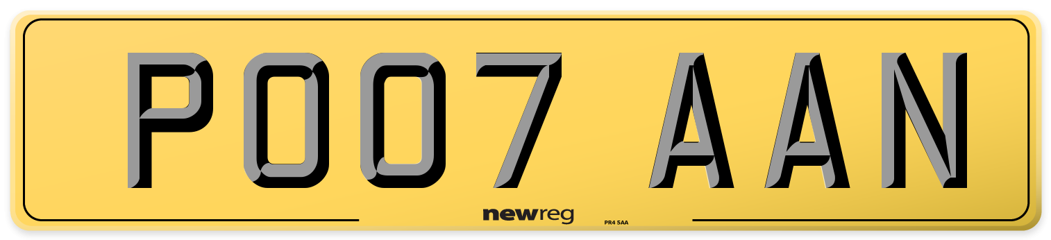 PO07 AAN Rear Number Plate