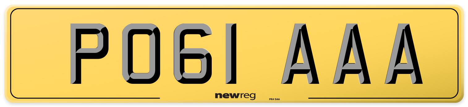 PO61 AAA Rear Number Plate