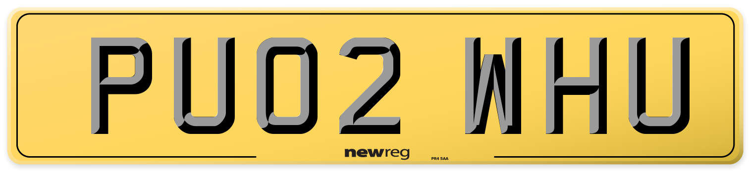 PU02 WHU Rear Number Plate
