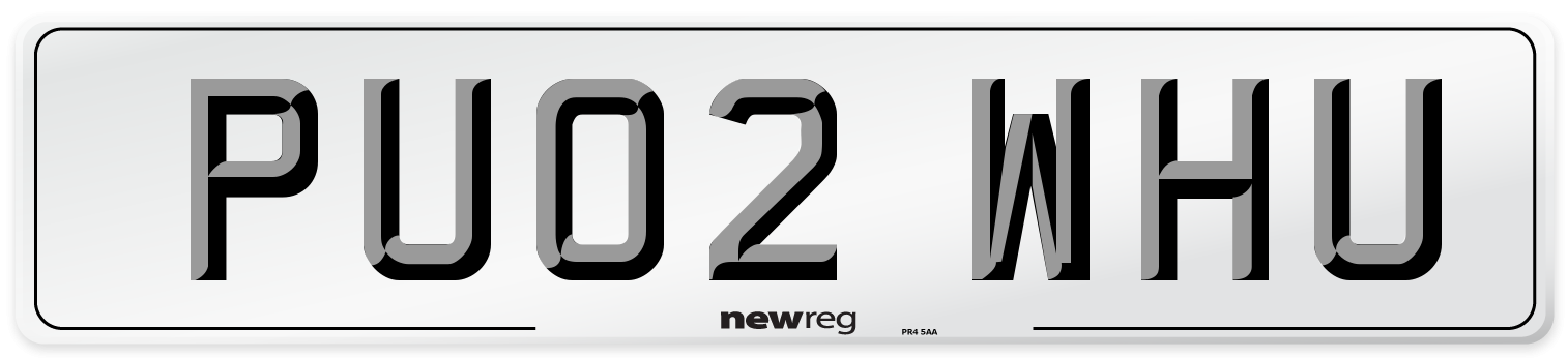 PU02 WHU Front Number Plate