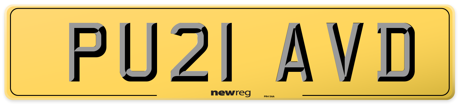 PU21 AVD Rear Number Plate