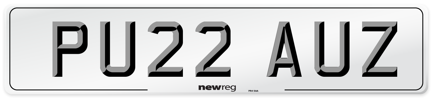 PU22 AUZ Front Number Plate