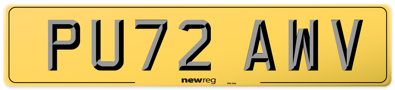 PU72 AWV Rear Number Plate