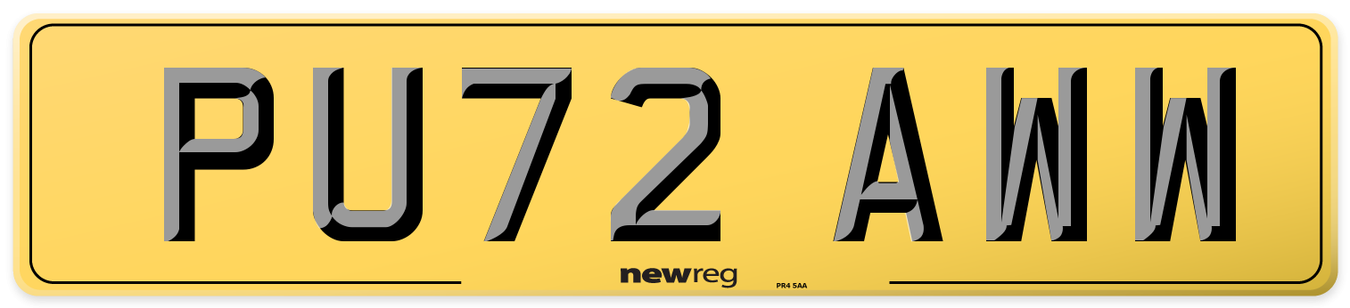 PU72 AWW Rear Number Plate